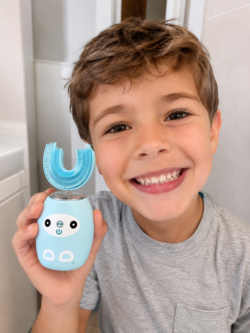 Cepillo dental eléctrico en U para niños – cerdas de silicona suaves limpieza 360 grados