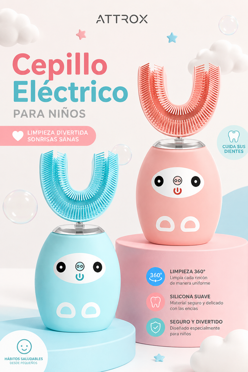 Cepillo eléctrico infantil en U con luz blanqueadora y guía de voz – limpieza 360° para niños 3 a 12 años