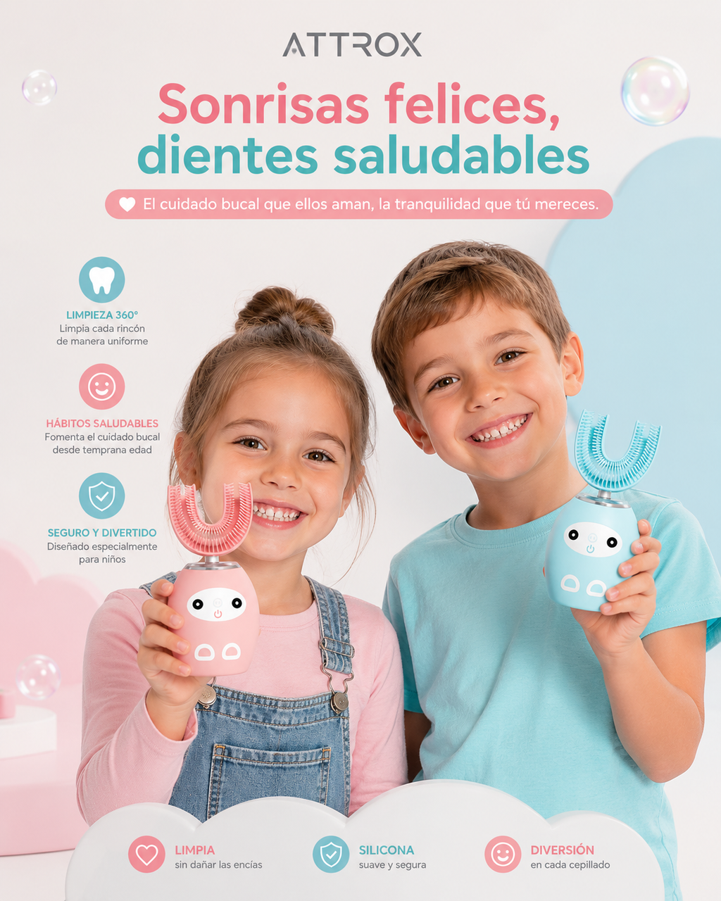 Cepillo eléctrico infantil en U – ATTROX STORE Chile – despacho rápido pago contra entrega